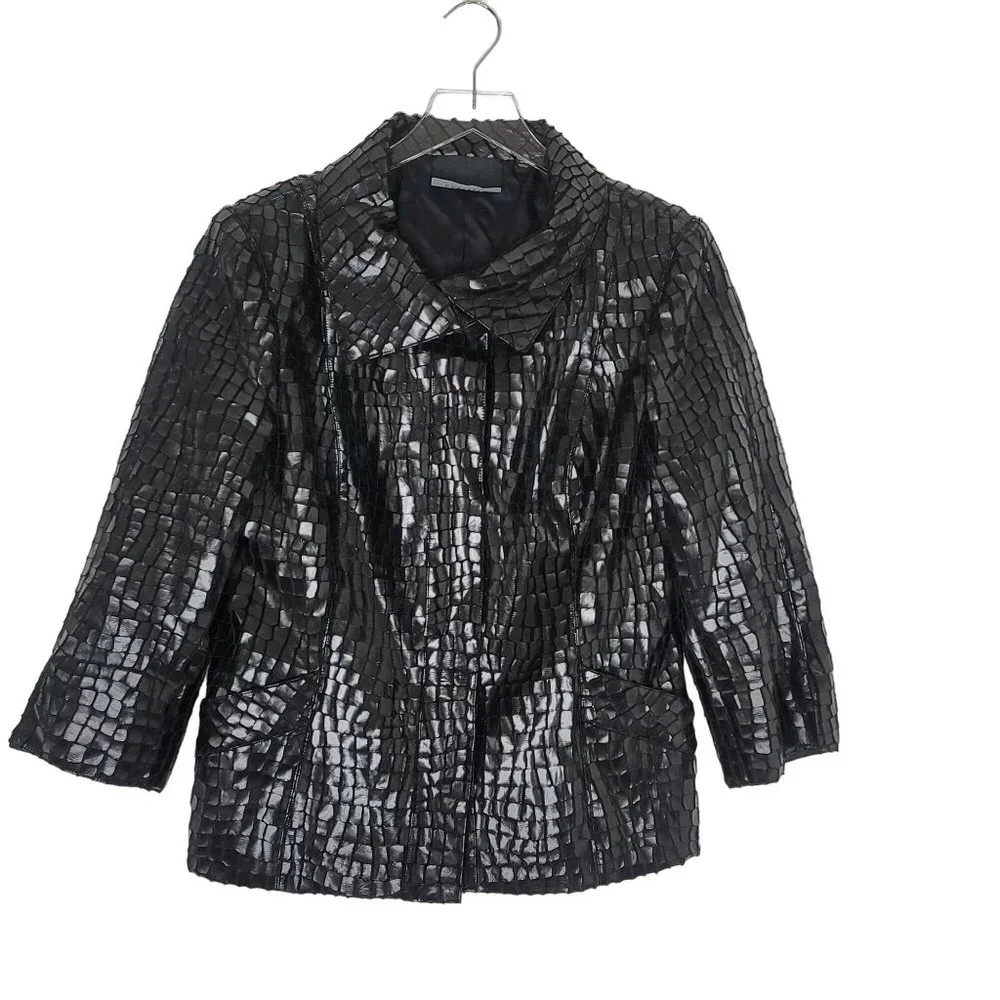 Carlisle Black Sequined Jacket Size 14 Pockets Snap Front